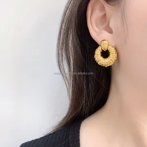 Plain Brass Earrings Round Shape For Woman Wear Big Nice Gold Color Plated Brass Earring Factory Price Wholesale