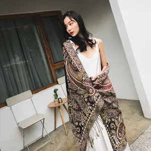 Paisley lớn dân tộc bộ lạc satin khăn hai mặt Jacquard Khăn choàng nữ đầu chiếc khăn phụ nữ in hijab viscosa Nhà cung cấp