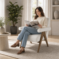 Fauteuil d'appoint moderne en bois massif, rembourré en tissu, pour salon, hôtel, salle à manger
