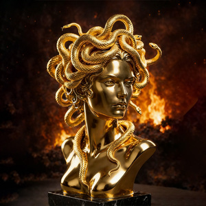 Grande statue de buste de serpent en fibre de verre dorée de style gothique de luxe pour la décoration de la mythologie grecque - Product Image 1