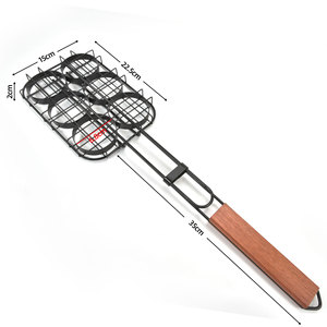 Panier de cuisson multifonctionnel pour hamburgers, antiadhésif, 6 cavités, avec poignée en bois, facile à nettoyer, pour barbecue extérieur - Product Image 5