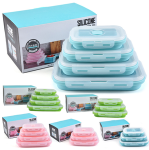 <b>Microwavable</b> Oven Safe of 4 Silicone Food Storage Containers Collapsible <b>Lunch</b> <b>Box</b> Set - Product Image 1