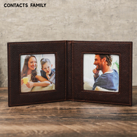 Cadre photo double vintage en cuir pleine fleur, design pliable, pour deux photos, à poser verticalement CONTACT'S FAMILY