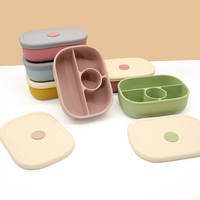 Boîte à lunch bento en silicone pour enfants, sans BPA, étanche, avec quatre compartiments pour collations