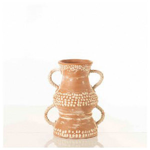 Vase en terre cuite fait main Sellease avec poignées en corde, motif à pois blancs, forme cylindrique, couleur terre cuite, pot décoratif JCL8301 - Product Image 2