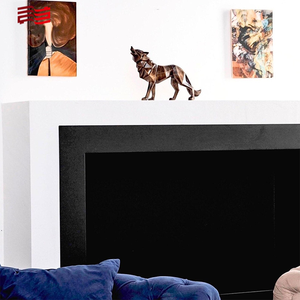 Tàn bạo hú Sói Điêu Khắc-hình học kim loại kết cấu bức tượng Polyester, nghệ thuật động vật trừu tượng - Product Image 4