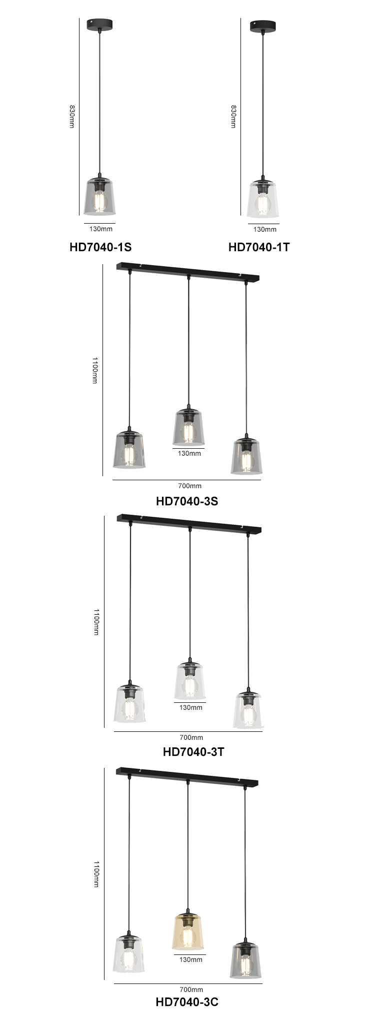 Glass Lamp Decoration Office Living Room Kitchen Modern Hanging E27 Pendant Light