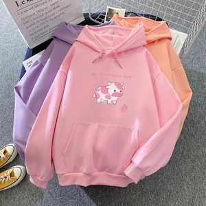 FOXA Sudadera con capucha con estampado de vaca y fresa para mujer, jersey de algodón de manga larga con bolsillo, ropa estética - Product Image 4