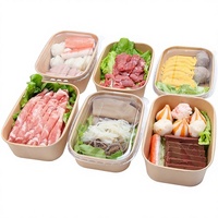 Boîte à emporter pour restaurant de hot pot biodégradable, boîte en papier kraft rectangulaire, 500 ml, résistante aux hautes températures, boîte à lunch