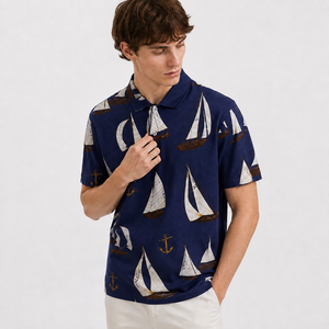 Camisa Polo Masculina con Estampado Náutico de Veleros, Camisa Polo de Golf con Logotipo Personalizado, Marca Privada, Fabricante OEM ODM - Product Image 2