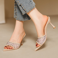 Grandes Tailles Nouvelles Sandales Sexy et Tendance à Bout Pointu Ornées de Strass, Sandales à Talons Hauts Pour Femme, Bout Ouvert, Épaisses à Talons Fins