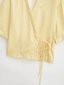 Top <span class=keywords><strong>Kimono</strong></span> Estivo da <span class=keywords><strong>Donna</strong></span> con Scollo a V, Spalle Scoperte, Allacciatura, Stile Casual e Moda, Colore Giallo - Product Image 5