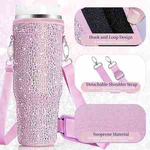 Funda Aislante Impermeable de Neopreno Brillante RYO para Vaso de 40oz con Cierre de Cremallera, Correa de Hombro Ajustable y Estuche - Product Image 5