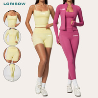 LORISOW Ensemble de yoga 4 pièces tendance pour femme – Veste zippée ajustée, leggings taille haute et short – Tenue de sport athleisure 2026