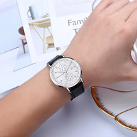 Reloj de Pulsera de Cuarzo para Hombre MINI FOCUS 0052G Original, Esfera Blanca Minimalista, 3 Subesferas, Correa de Cuero, Reloj de Negocios