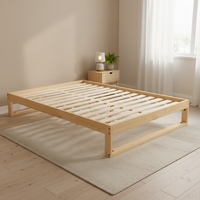 Cadre de lit en bois massif Sweetcrispy, base de lit pleine grandeur avec support en lattes de bois, robuste, élégant et silencieux.