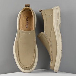 Mocasines Beige Caqui para Hombre, de Piel Suave, Tacón Bajo, Estilo Casual, Color Sólido, Suela Adhesiva, Estilo Juvenil - Product Image 2