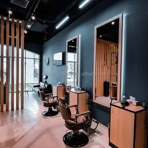 लोकप्रिय डिजाइन बाल सैलून स्टेशन दर्पण बूथ डिजाइन आधुनिक नाई की दुकान फर्नीचर बिक्री के लिए स्टाइल स्टेशन स्टोर डिजाइन