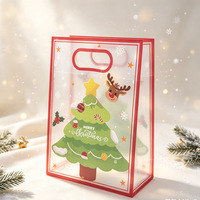 Sac cadeau de Noël transparent en PP avec poignée, sac d'emballage pour bonbons de Noël, sac de shopping pour cadeaux de Noël, vente en gros d'emballages de Noël