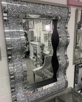 Verre rempli de diamant du marché européen miroir en cristal de style vague unique pour la maison hôtel/chambre/salon/salle de bain