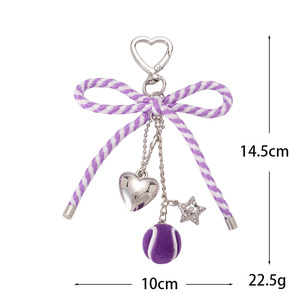 Pastel Bow Keychain Sweet Girl's <b>Bag</b> Charm Accessory Colorful Rope Bow for Backpack Purse Kawaii Metal <b>Heart</b> Keychain - Product Image 3