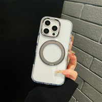 Cristal de glace HD caméra métallique claire ms pli magnétique rotation anneau support étui de téléphone pour iphone 16 pro max