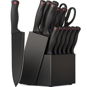 Cuchillos de cocina afilados de acero inoxidable con mango de PP negro, juego de cuchillos de cocina con bloque, juego de cuchillos de cocina - Product Image 1