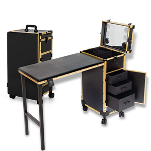 Portable <b>Foldable</b> Rolling Nail Art <b>Table</b> Makeup Train Case LED Mirror 4 Drawers Heavy Duty Mobile Manicure Workstation Dust - Product Image 1