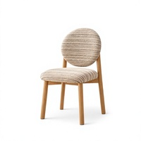 Chaise de salle à manger rembourrée à dossier rond avec tissu texturé, pieds aspect bois, assise rembourrée pour cuisine, restaurant, vente en gros, OEM, ODM