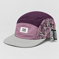 Casquette de baseball unisexe réglable pour l'extérieur, en tissu Ripstop, à 5 panneaux, avec imprimé floral color block, visière contrastante et patch d'étiquette tissée personnalisée