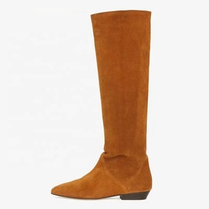 New Suede Loose Upper Shoes Flat Heels Pointed Toe Slouchy Long Boots Women's Wide Fit Knee High <b>Booties</b> - Product Image 3