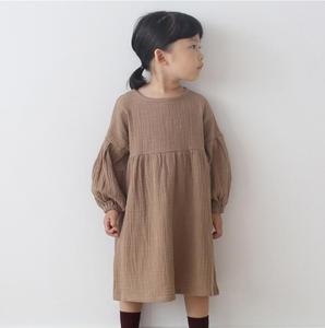 1-6Y เดรสแขนยาวสำหรับเด็กผู้หญิง, ชุดเดรสลำลองผ้ามัสลินคอตตอน - Product Image 2
