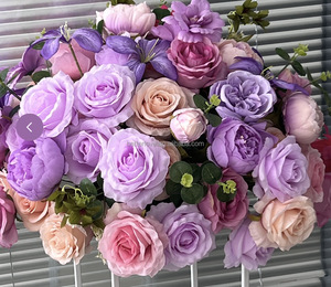 جودة عالية 60 أو أرجواني وردي حرير طراز حديث باقة زفاف صناعية ديكورات طاولة حفلات زفاف قطع مركزية - Product Image 6