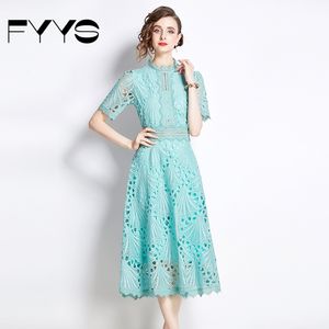 Kadınlar zarif dantel elbise yüksek kalite yaz uzun kokteyl parti Robe Vintage nakış tasarımcı ofis Lady Vestidos S-4XL - Product Image 1