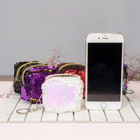 Nouveau mini sac à main à paillettes pour femme, petit sac de rangement, porte-monnaie pour enfants, porte-monnaie à sequins tridimensionnel bicolore, porte-clés