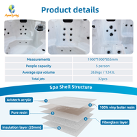 Bain à remous autoportant Aquaspring pour 5 personnes en acrylique avec cascade écologique et éclairage LED, système Balboa