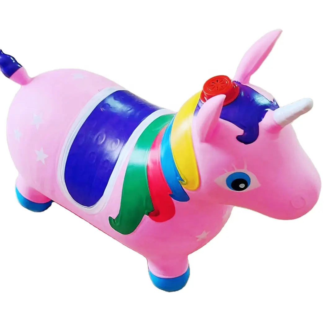 子供のおもちゃ音楽カラフルな馬ユニコーンインフレータブル動物のおもちゃ子供のためのインフレータブルバウンスライドオン動物のおもちゃ