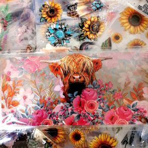 100 + impermeable personalizado caliente girasoles Highland Cow UV Wrap 16OZ UV Dtf pegatinas Floral vaca Libbey Cup UV Dtf Cup Wraps calcomanías - Product Image 2