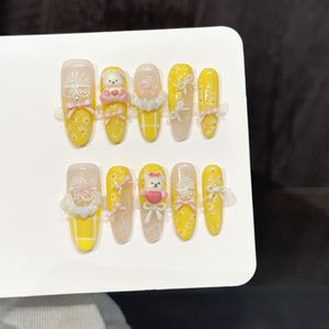 <span class=keywords><strong>Uñas</strong></span> postizas francesas K102 rosas con lazo y oso 3D, <span class=keywords><strong>diseño</strong></span> floral, largas y ovaladas, <span class=keywords><strong>de</strong></span> presión, para manicura. - Product Image 4