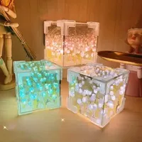 Vente en gros lampe de nuit carrée tulipe fleur mer faite à la main matériel de bricolage miroir bouquet cadeau pour couples cadeau d'anniversaire