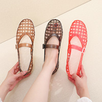 Nouvelle Collection Été – Sandales Plates Tendance à Carreaux Creux et Brides, Style Jelly en PVC avec Boucle et Bout Fermé, Chaussures de Plage et de Marche pour Femme