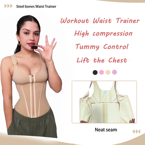 Corset amincissant <span class=keywords><strong>femme</strong></span> overbust à 13 baleines, gaine de maintien abdominal et serre-taille avec fermeture éclair et crochets intérieurs - Product Image 1