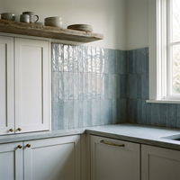 Carrelage Zellige Bleu Brumeux 12mm d'épaisseur, Céramique Artisanale Faite à la Main, Antidérapant, Rustique, Moderne, Brillant, Imitation Brique Murale pour Appartement