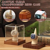 Étui de présentation pour bague de championnat, support transparent en acrylique pour une seule bague avec base en bois pour les fans de sports, basketball, baseball