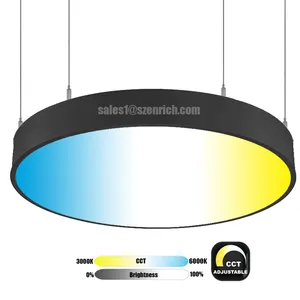 DALI DT8 CCT可调白色超薄圆形发光二极管家用或办公室吊灯，黑色或银色饰面