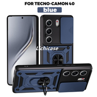 Lichicase Coque de Lancement Blindée avec Fenêtre Coulissante pour Protection d'Objectif Complète et Anneau pour Tecno Camon 40 Pro