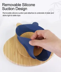 2024 nouveau produit en gros assiette divisée enfants dîner ensemble nouveau bébé cadeau ensemble bébé alimentation ensemble Silicone aspiration bambou assiette en bois