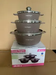 Desini Set peralatan masak isi 3 buah, Set panci sup batu nasi gandum, peralatan masak lapisan marmer tidak lengket aluminium berkualitas tinggi