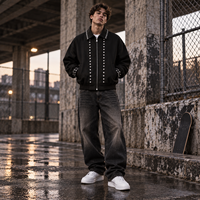 Blouson Noir Personnalisé à Clous, Vente en Gros B2B, Unisexe, Coupe Oversize, Zippé, Rivets Métalliques, Style Punk Streetwear, Veste Bomber Décontractée, OEM ODM