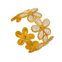 Nouveau bracelet en acier inoxydable émaillé, polyvalent pour le quotidien, avec motifs floraux botaniques, ouverture en acier titane, ne se décolore pas
